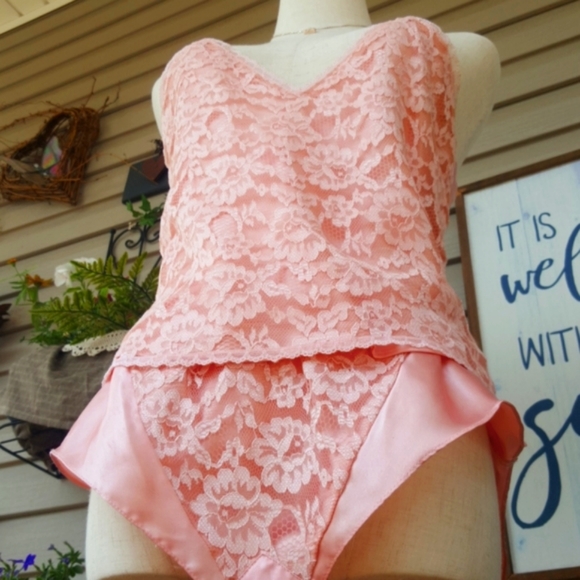 VICTORIA'S SECRET ♡ Vintage 2pc Gold Label Rose Satin 'n Floral Lace Lingerie S - Picture 12 of 17